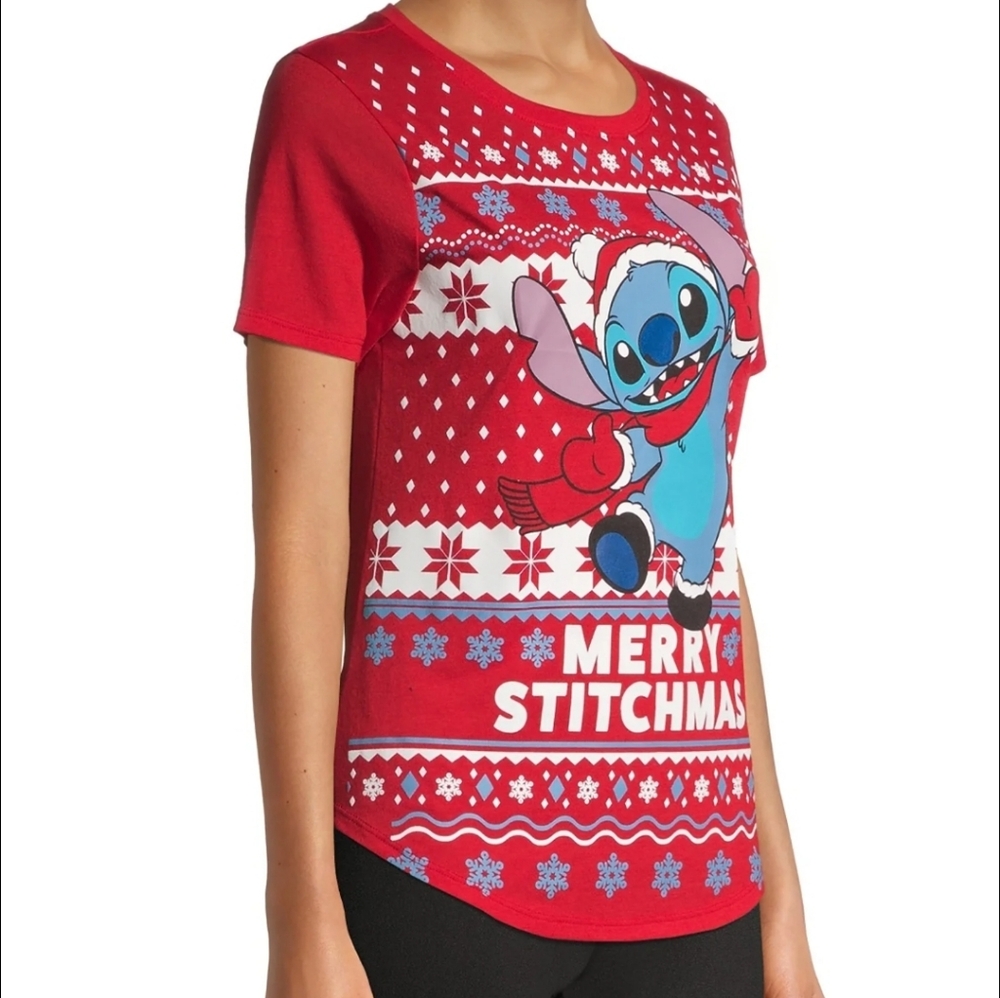 Disney Lilo & Stitch Jrs XL 15-17 Merry Stitchmas Ugly Christmas Sweater Tshirt